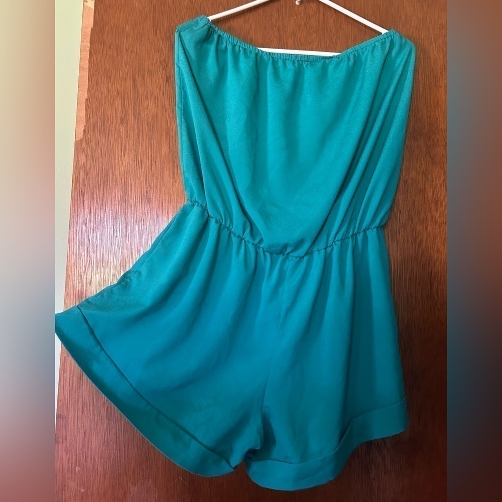 Garcia blue peacock feather bow strapless romper size L - Picture 8 of 11